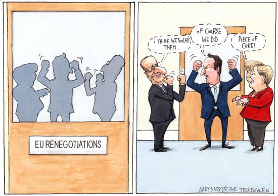 Hollande Merkel Cameron EU UK renegotiations cartoon