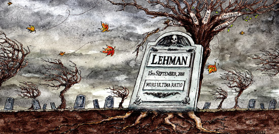 Lehman Brothers bank collapse illustration
