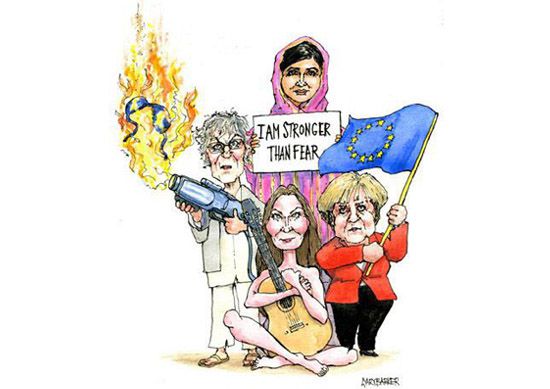 Germaine Greer Carla Bruni Angela Merkel Malala cartoon