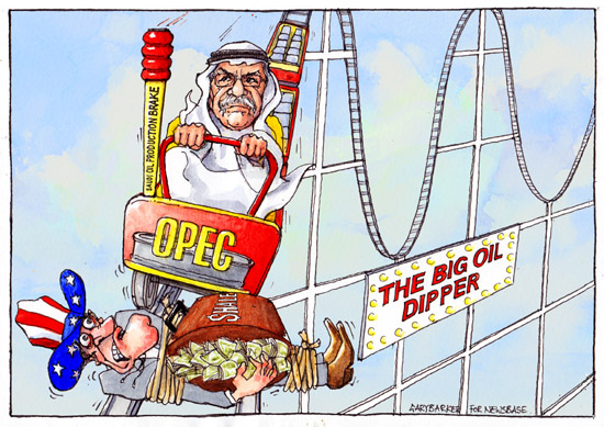 Saudi Oil Minister Ali al-Naimi OPEC oil cartoon fracking rollercoaster ride